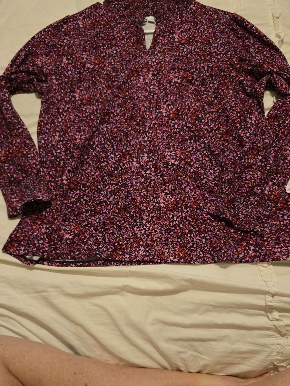 J. Jill NWT Plum/Pink/Black Floral Keyhole Long-Sleeve Blouse